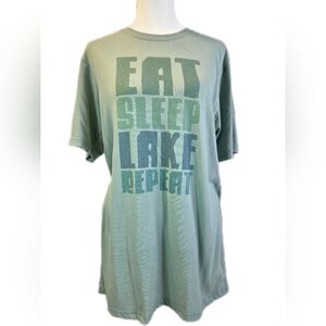 Graphic Tee - Sage Green "Eat Sleep Lake Repeat" Medium Vintage Soft